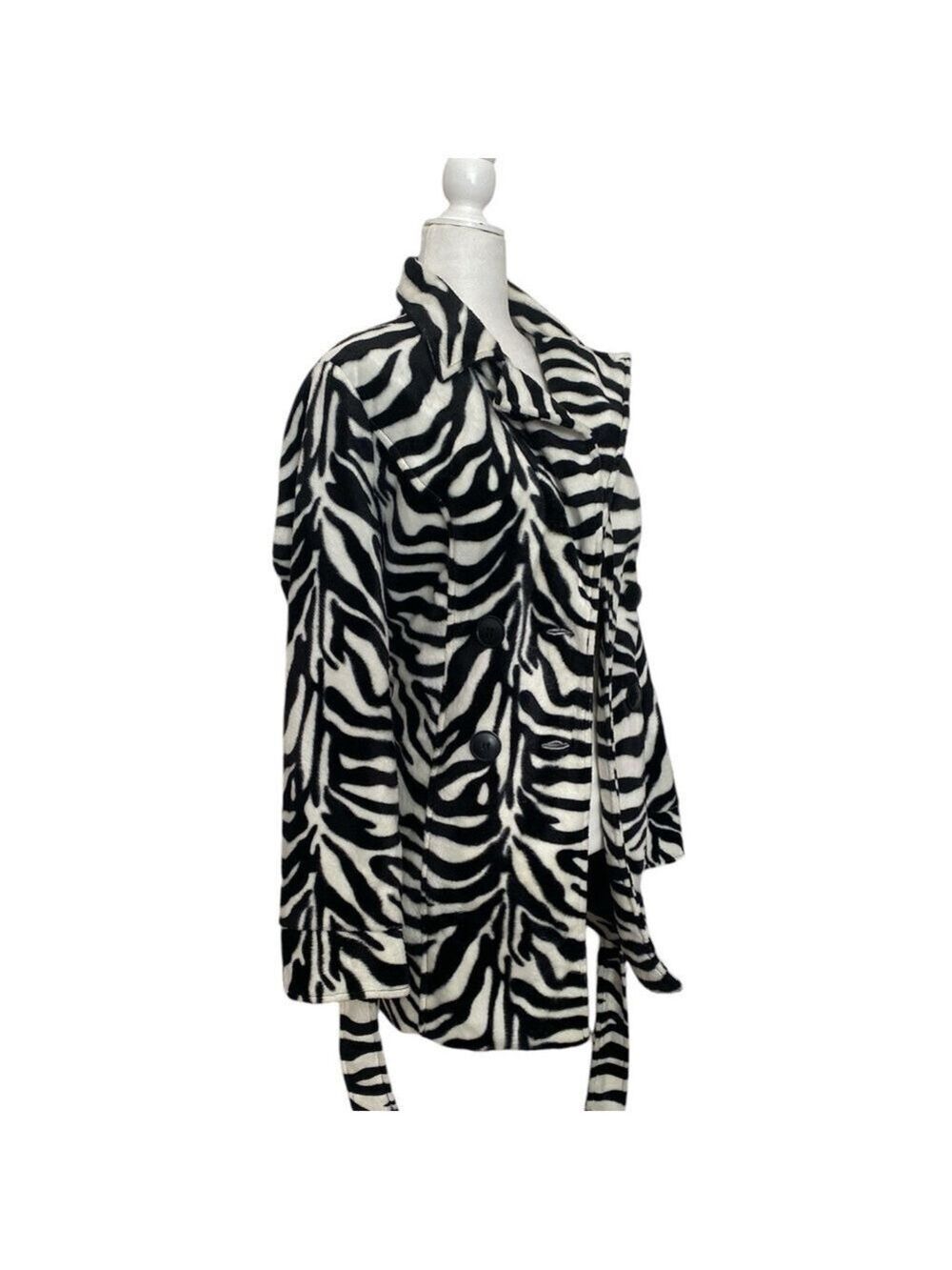 NWOT heart soul zebra lux faux fur zebra trench coat - Picture 2 of 15